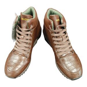 MEN'S BROWN HESSONITE HIGH TOP CROCODILE PRINT SNEAKER BY MAZINO 12D